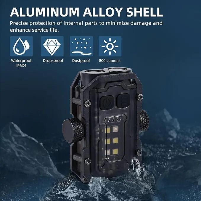 1000 LM LED Small Powerful Flashlight with COB Side Light, USB Rechargeable LED Keychain Flash Light, 8 Lighting Modes with Clip, IPX4 Waterproof, and Tail Magnet (Black)