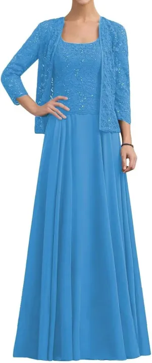 2 Piece Mother of The Bride Dresses for Wedding Chiffon Grandmother Dresses with Jacket