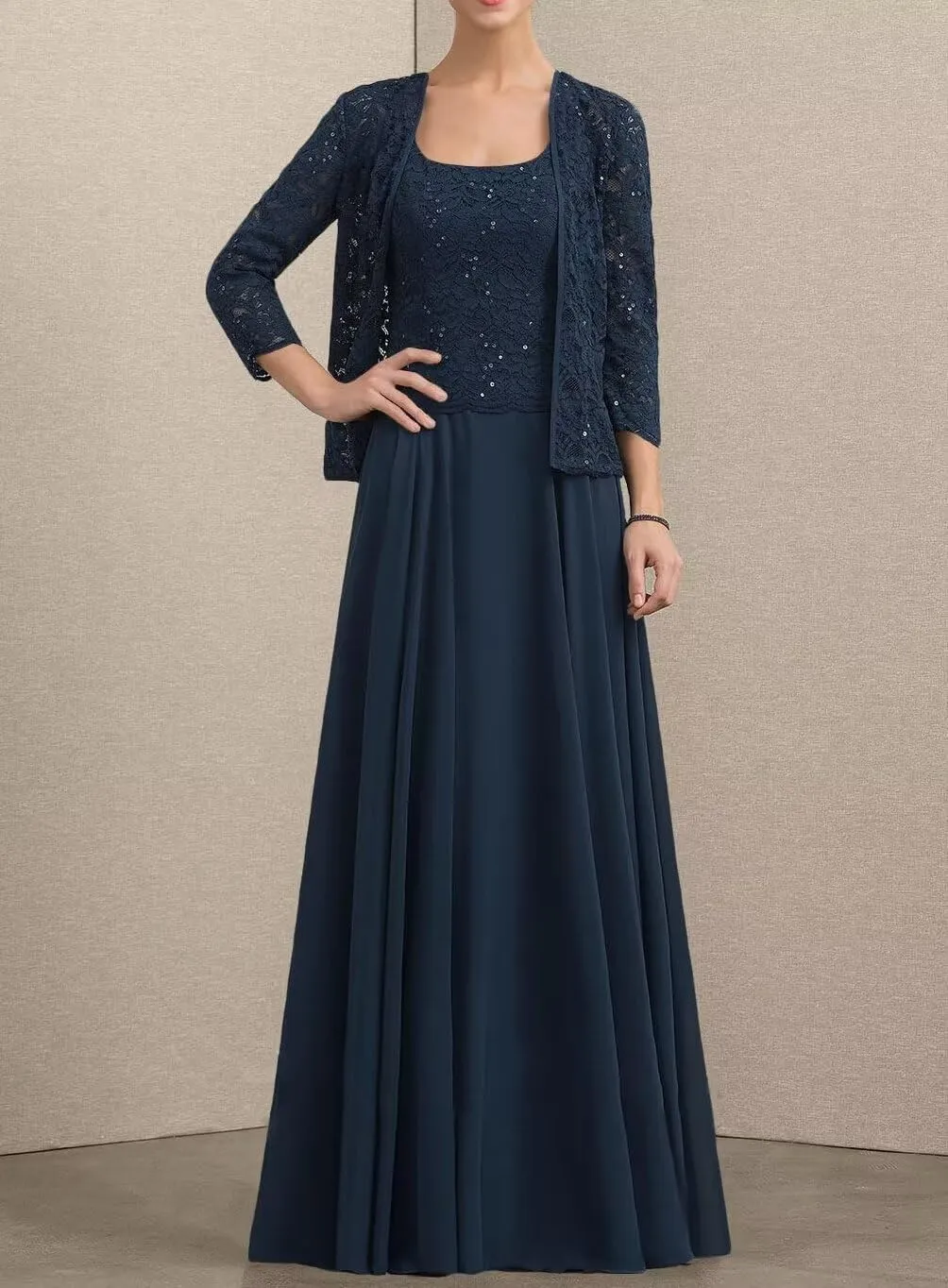 2 Piece Mother of The Bride Dresses for Wedding Chiffon Grandmother Dresses with Jacket