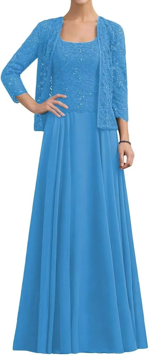 2 Piece Mother of The Bride Dresses for Wedding Chiffon Grandmother Dresses with Jacket