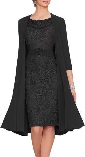 2 Pieces Mother of The Bride Dresses for Wedding Laces Chiffon Formal Evening Gowns with Jacket