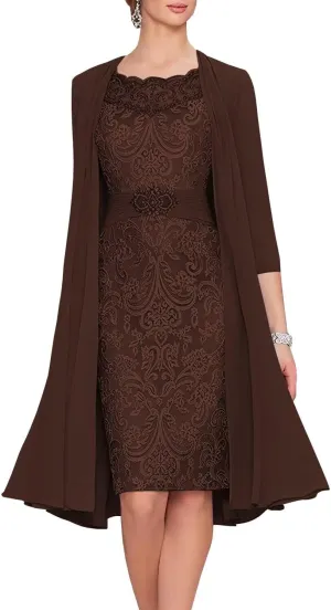 2 Pieces Mother of The Bride Dresses for Wedding Laces Chiffon Formal Evening Gowns with Jacket