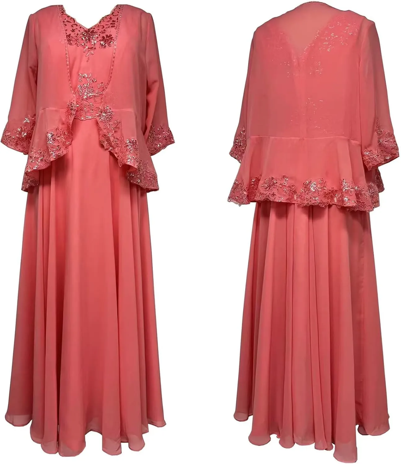 2 Pieces Mother of The Bride Dresses with Jacket Chiffon Laces Plus Size Formal Evening Dress