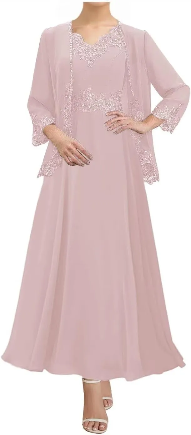 2 Pieces Mother of The Bride Dresses with Jacket Chiffon Laces Plus Size Formal Evening Dress