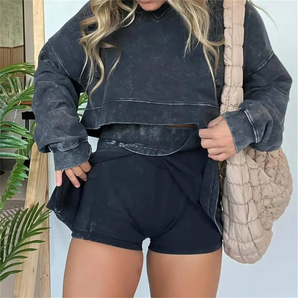 2024 New Lounge Washed Hoodie Skirt Set, Pink Laura Lounge Long Sleeve Skort Set, Mini Sweat Skort Set 2 Piece Outfits
