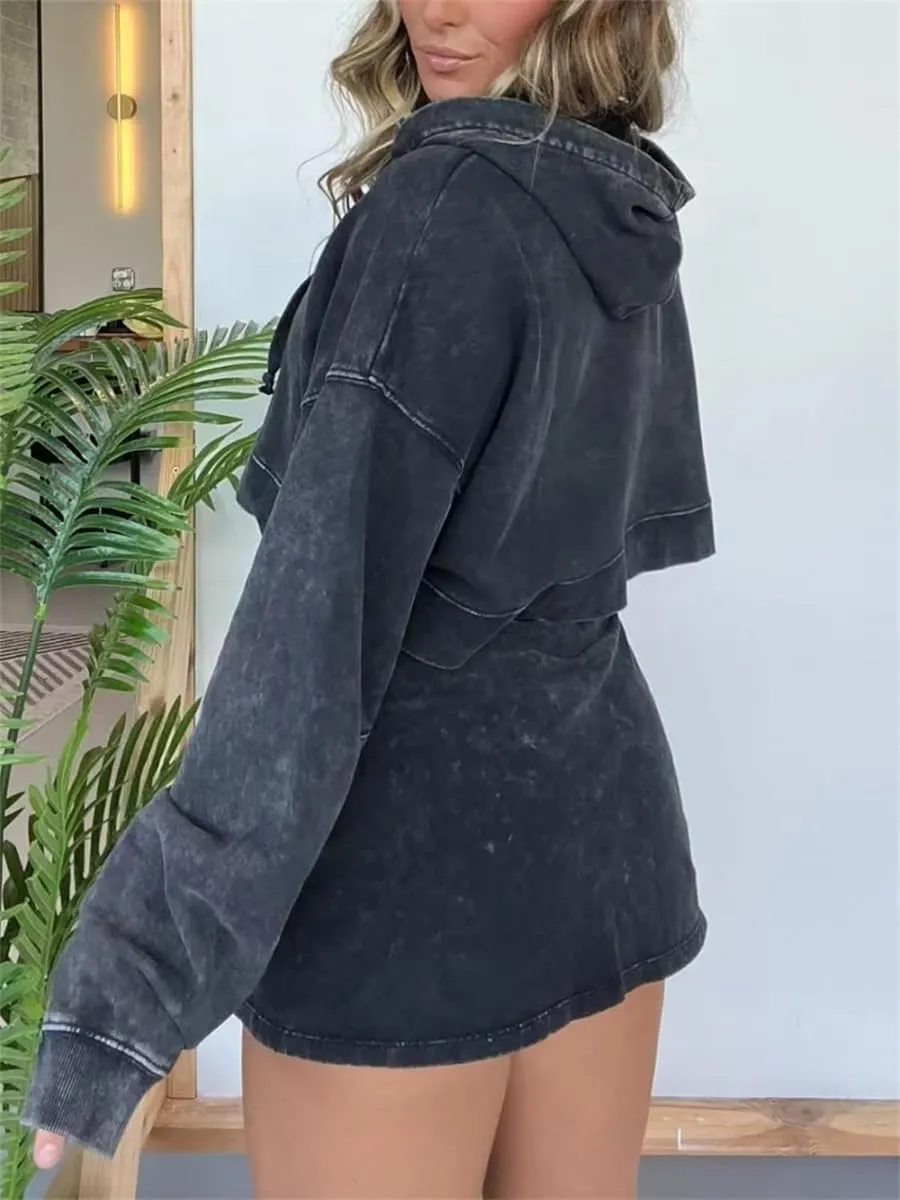 2024 New Lounge Washed Hoodie Skirt Set, Pink Laura Lounge Long Sleeve Skort Set, Mini Sweat Skort Set 2 Piece Outfits