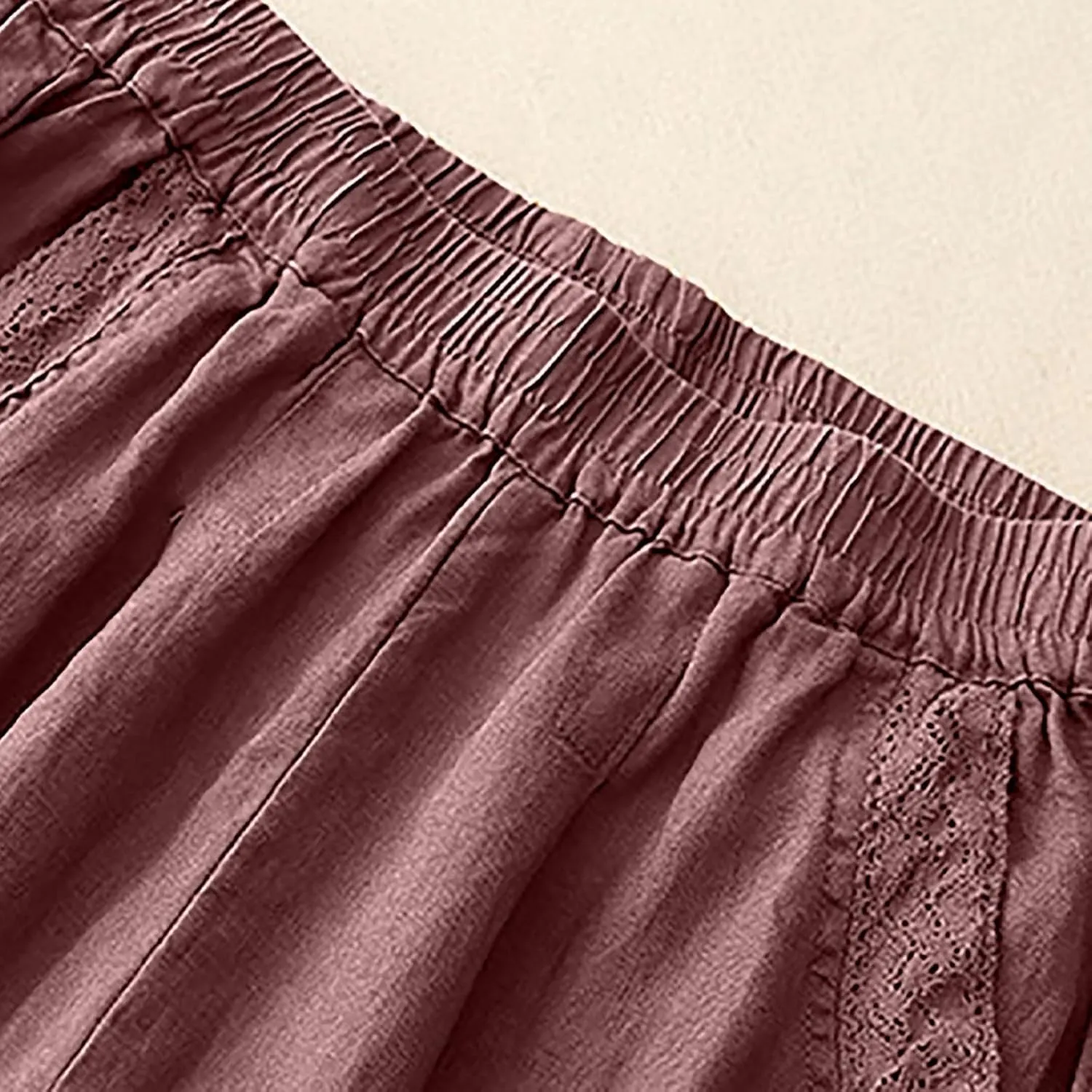 2025 Trendy Summer High Waisted Cotton Linen Pants for Women Casual Loose Solid Color Beach Wide Leg Long Trousers