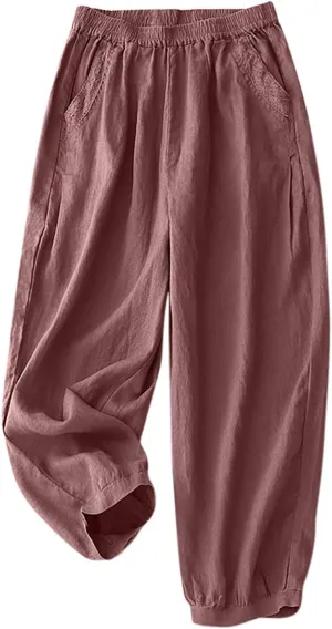 2025 Trendy Summer High Waisted Cotton Linen Pants for Women Casual Loose Solid Color Beach Wide Leg Long Trousers