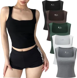 5packs Womens Y2K Slim Fit Sexy Square Neck Tank Top Going Out Vest