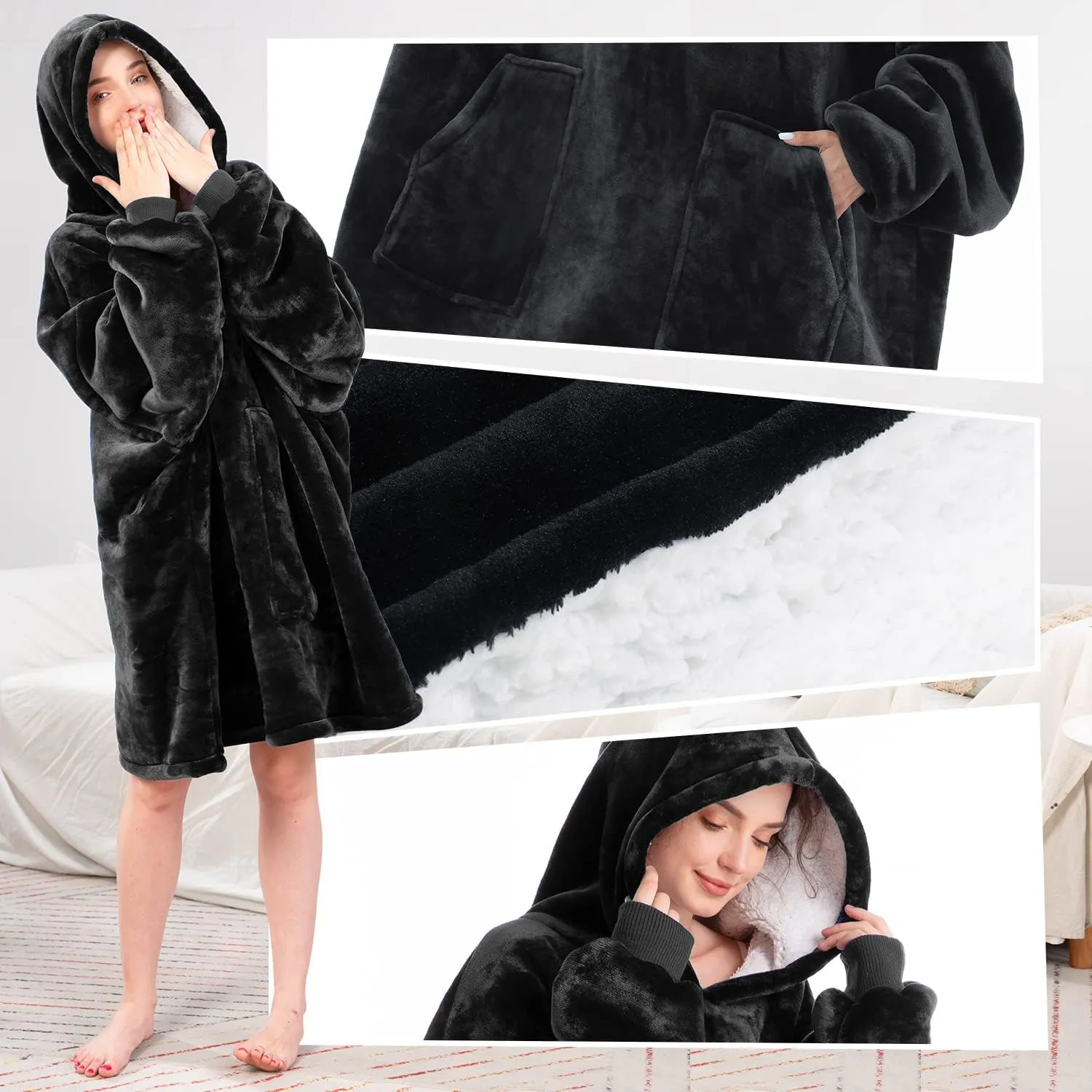 Aemicion Oversized Sherpa Fleece Blanket Hoodie - Soft, Warm, Thick Hooded Sweatshirt Blanket for Adults, Women, Girls, Teens