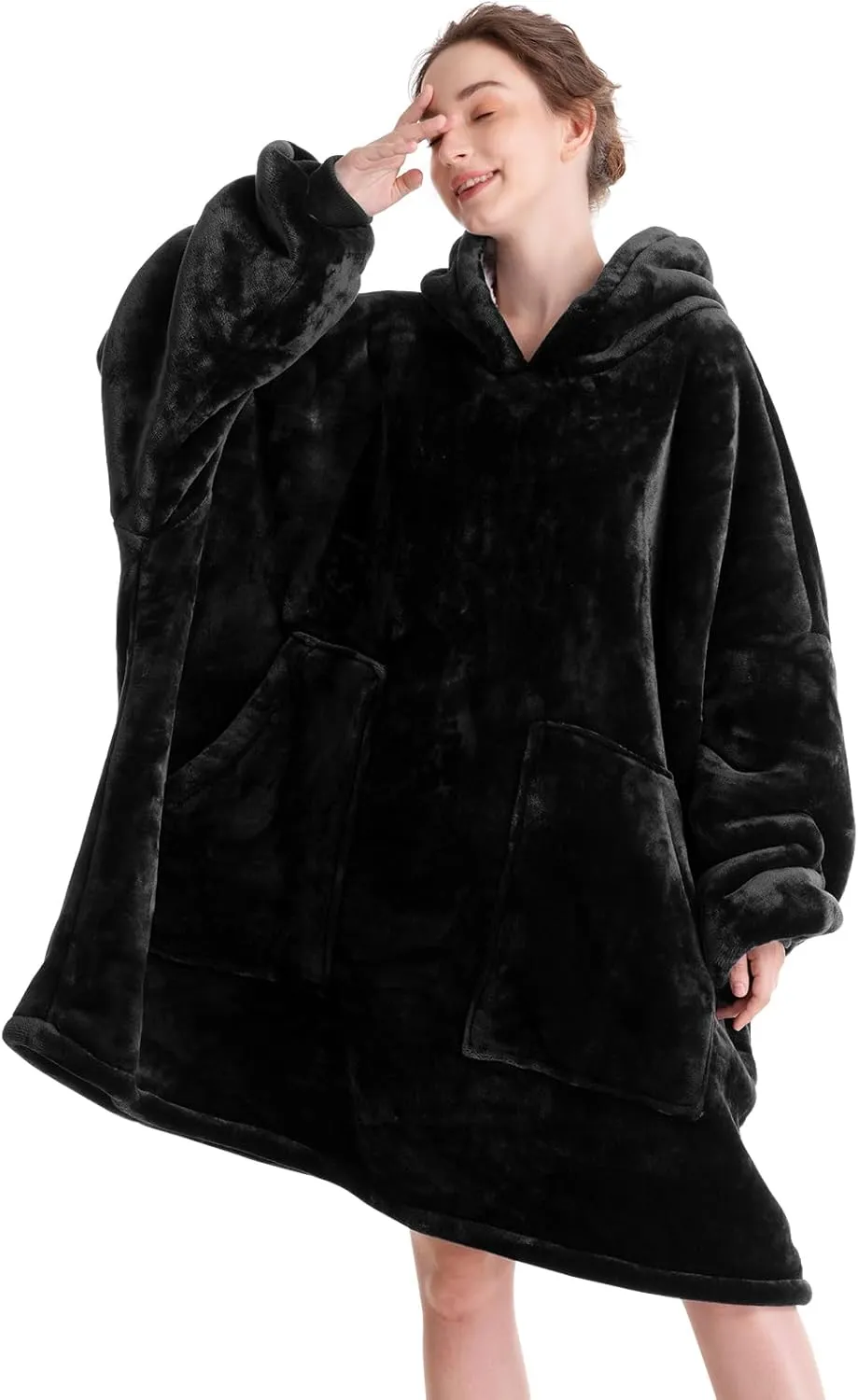 Aemicion Oversized Sherpa Fleece Blanket Hoodie - Soft, Warm, Thick Hooded Sweatshirt Blanket for Adults, Women, Girls, Teens