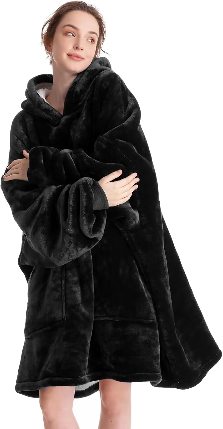 Aemicion Oversized Sherpa Fleece Blanket Hoodie - Soft, Warm, Thick Hooded Sweatshirt Blanket for Adults, Women, Girls, Teens