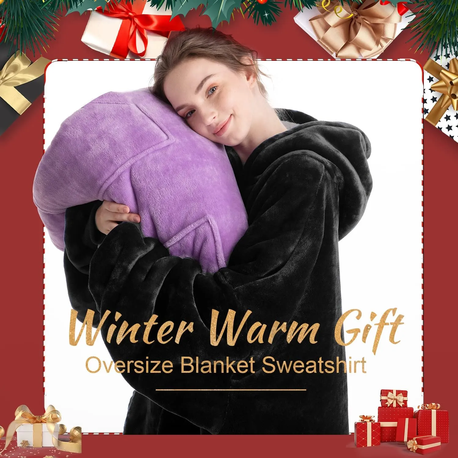 Aemicion Oversized Sherpa Fleece Blanket Hoodie - Soft, Warm, Thick Hooded Sweatshirt Blanket for Adults, Women, Girls, Teens