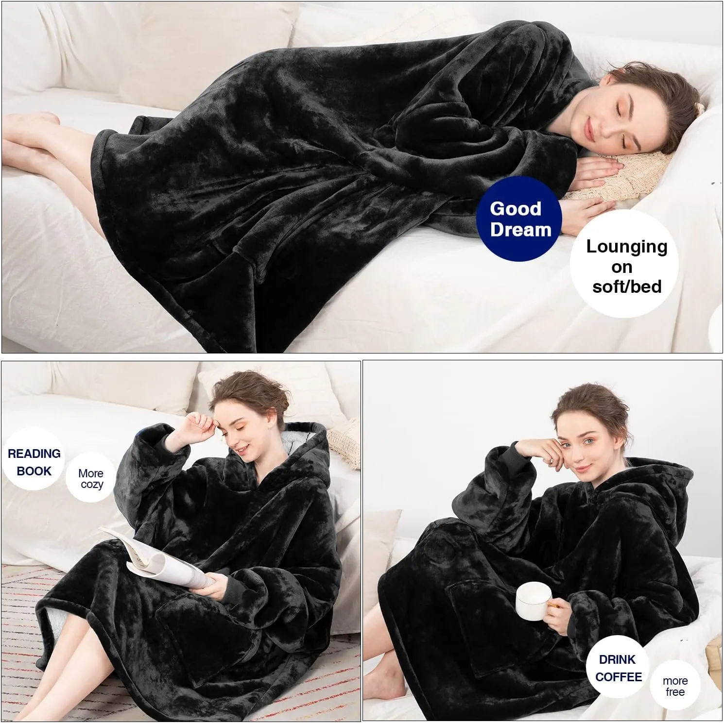 Aemicion Oversized Sherpa Fleece Blanket Hoodie - Soft, Warm, Thick Hooded Sweatshirt Blanket for Adults, Women, Girls, Teens