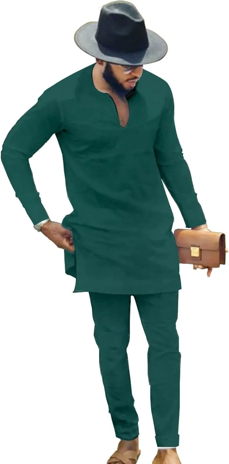 African Mens Clothing Fashion Suit Two Pieces Set Dashiki Outfit Top Pant Tracksuit