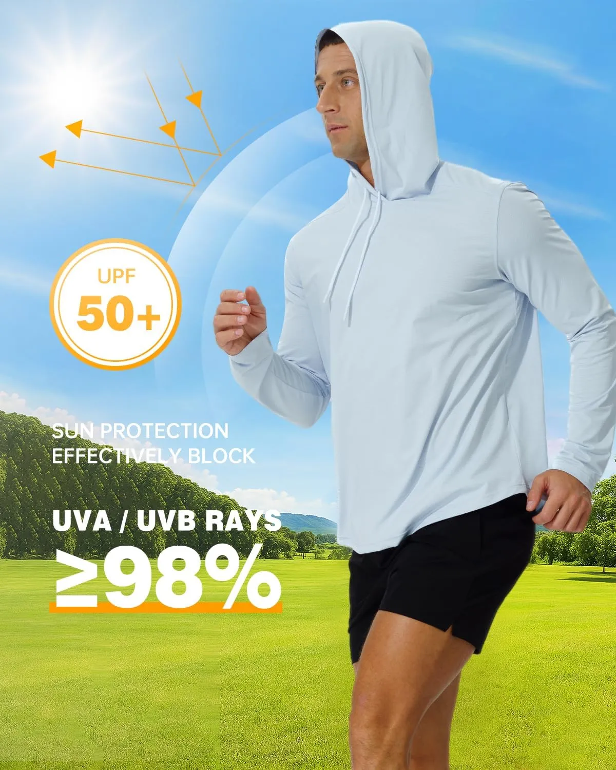 AIMPACT Men's Sun Protection Shirts UV SPF UPF 50  Long Short Sleeve Hoodie Rash Guard Fishing Swimming Shirt Lightweight