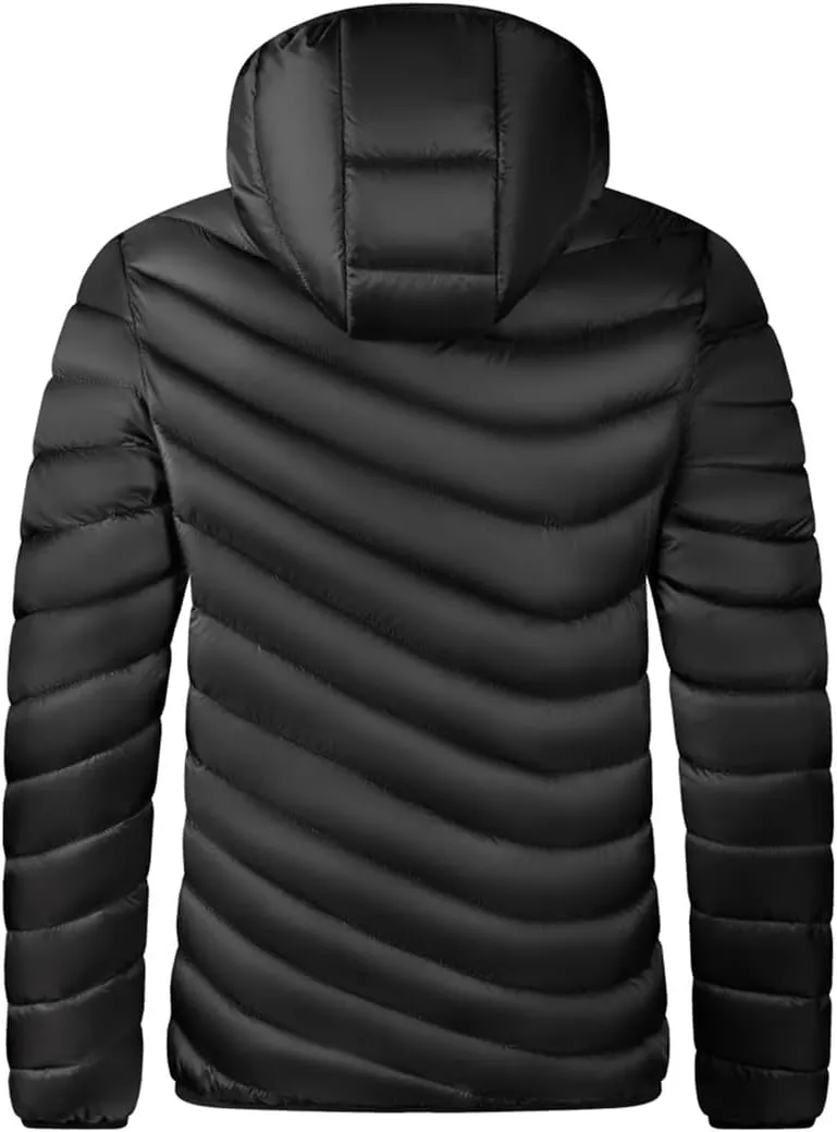 Alloaone Men Windbreaker Hooded Parkas Warm Jacket Lightweight Cotton Padded Jacket Coat