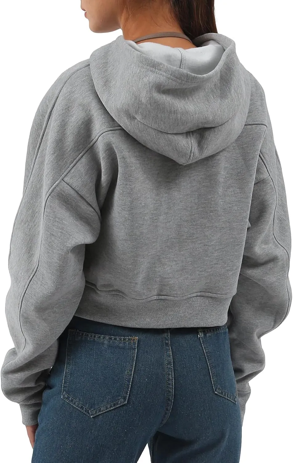 Amazhiyu Women' s Fleece Oversized Full-Zip Cropped Hoodie Winter Crop Top