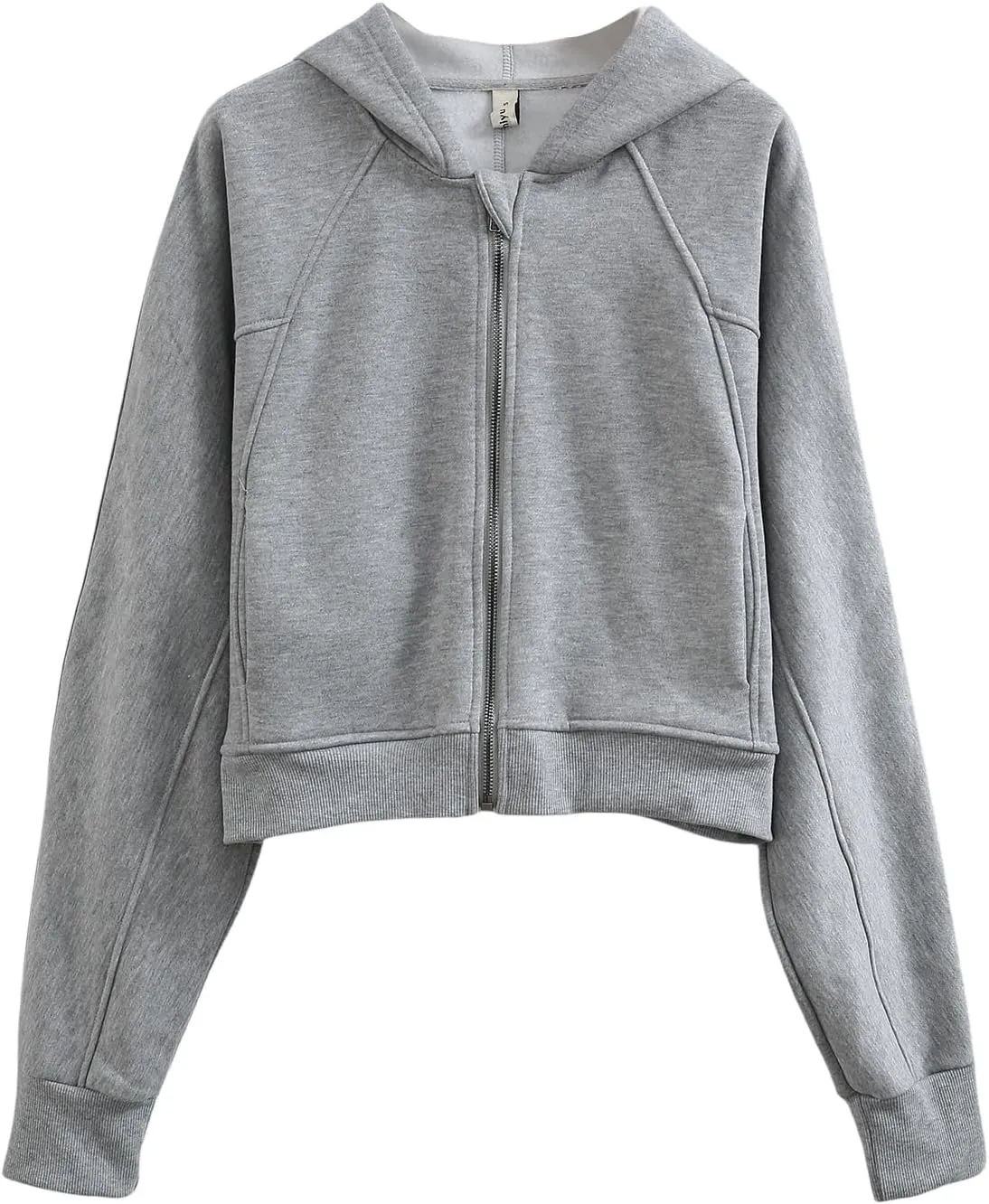 Amazhiyu Women' s Fleece Oversized Full-Zip Cropped Hoodie Winter Crop Top