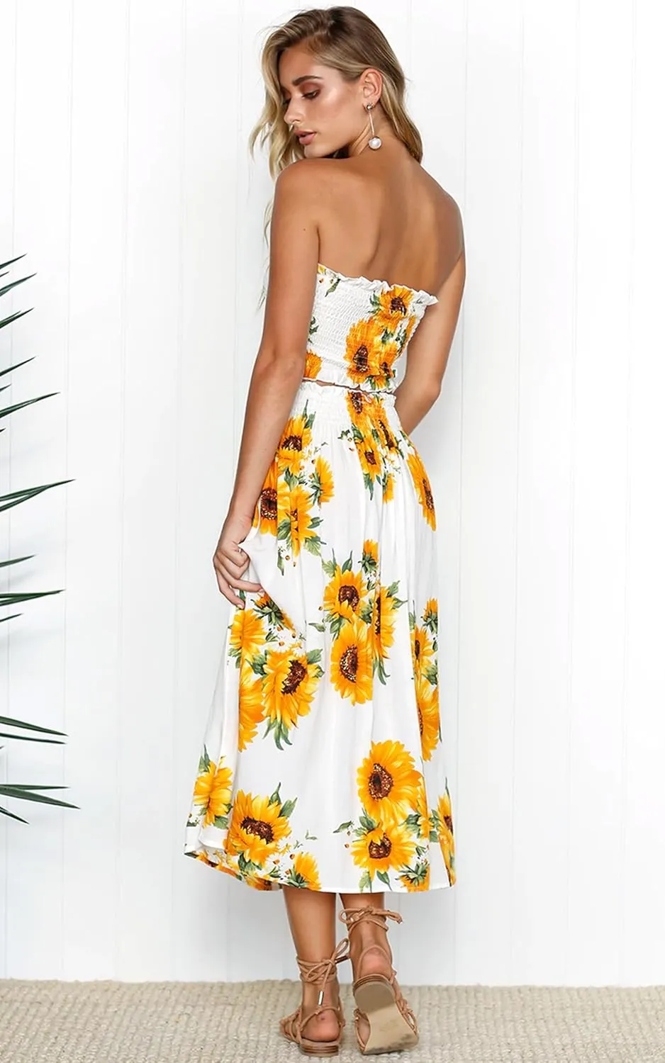 Angashion Women's Floral Crop Top Maxi Skirts Set 2 Piece Outfit Dress