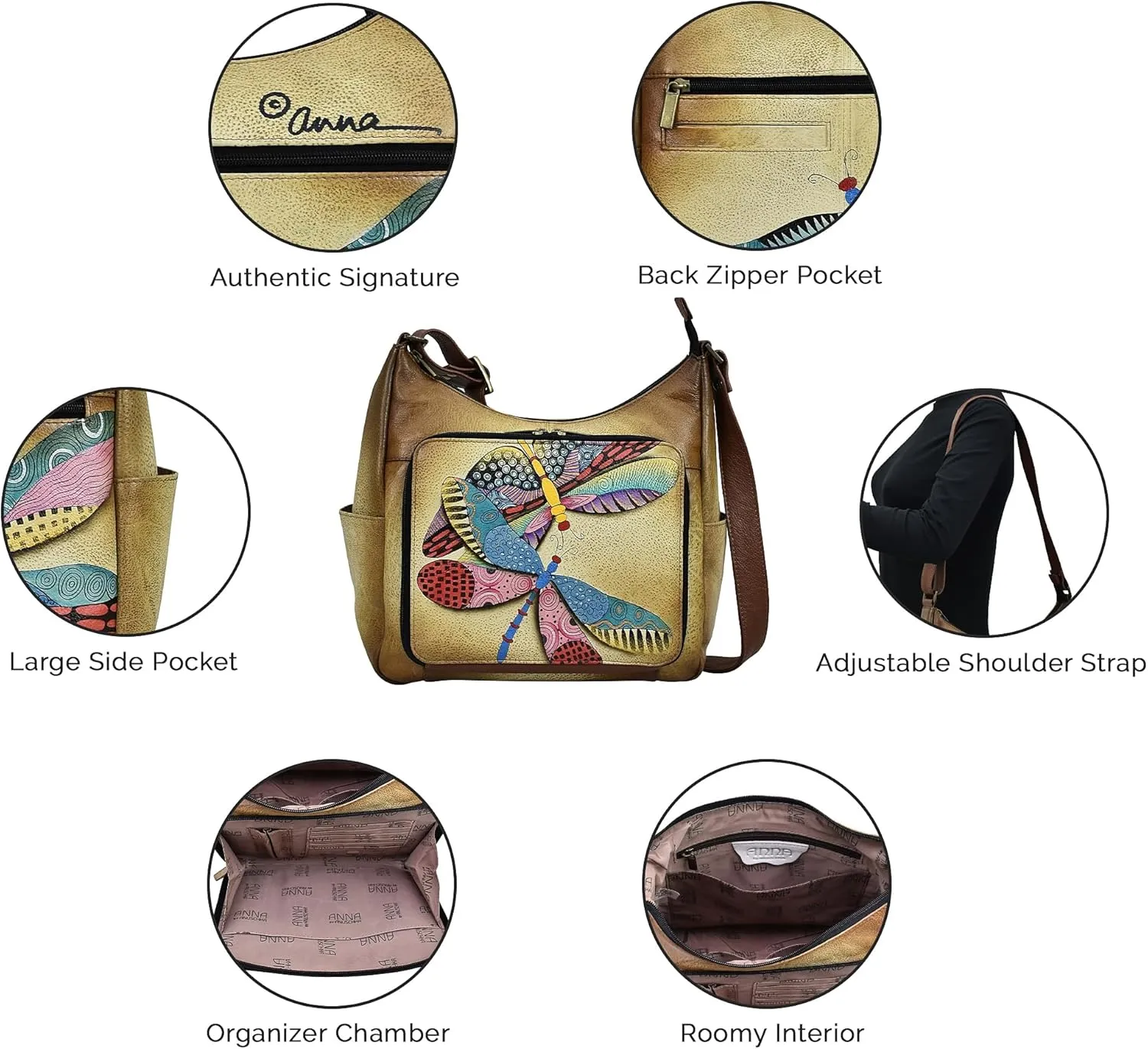Anna by Anuschka Womens Zip-top Multi-compartment Tall Organizer Genuine Leather