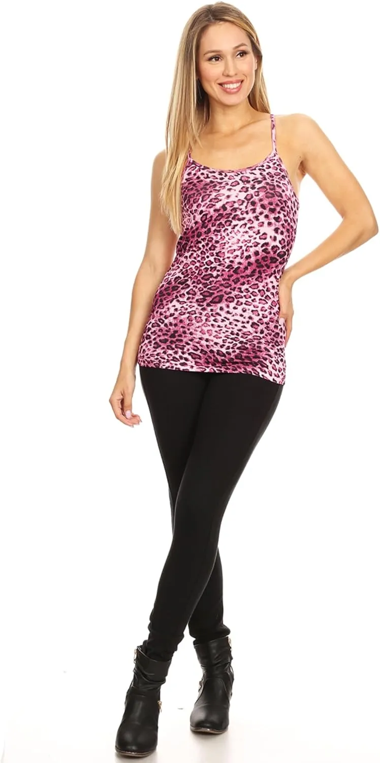 Anna-Kaci Womens Casual Leopard Print Spaghetti Strap Soft Racerback Tank Top