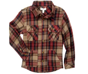 Appaman - Boys Snow Fleece Shirt in Burgundy/Brown Plaid