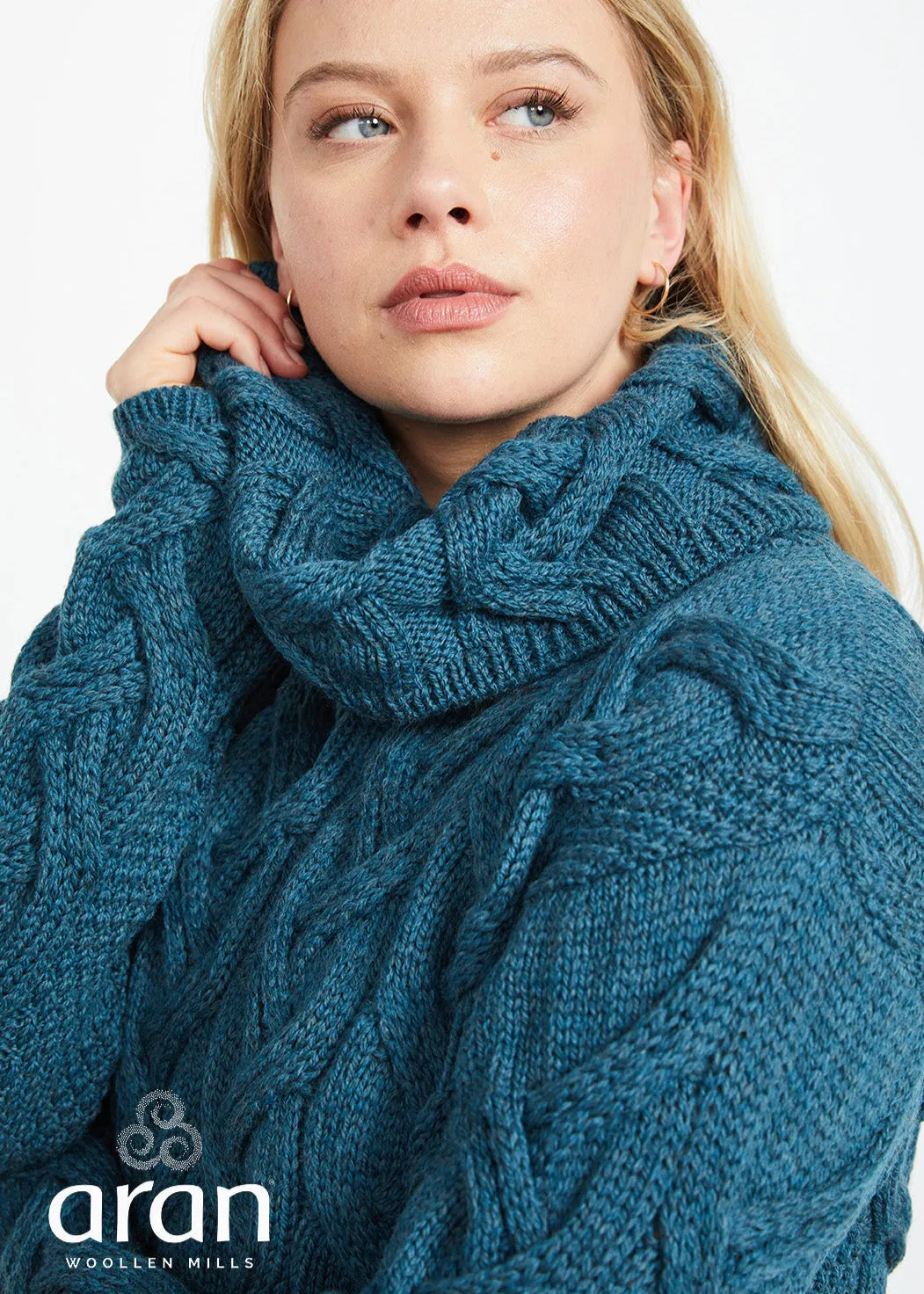 Aran Cowl Neck Chunky Sweater | Irish Sea