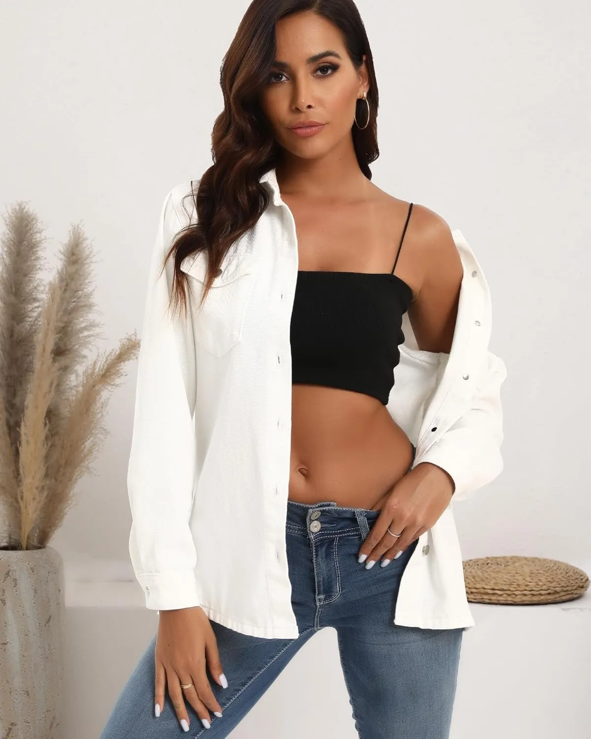 Argstar Denim Jacket for Women Button Up Long Sleeve with Pockets (Available in Inner Pockets)