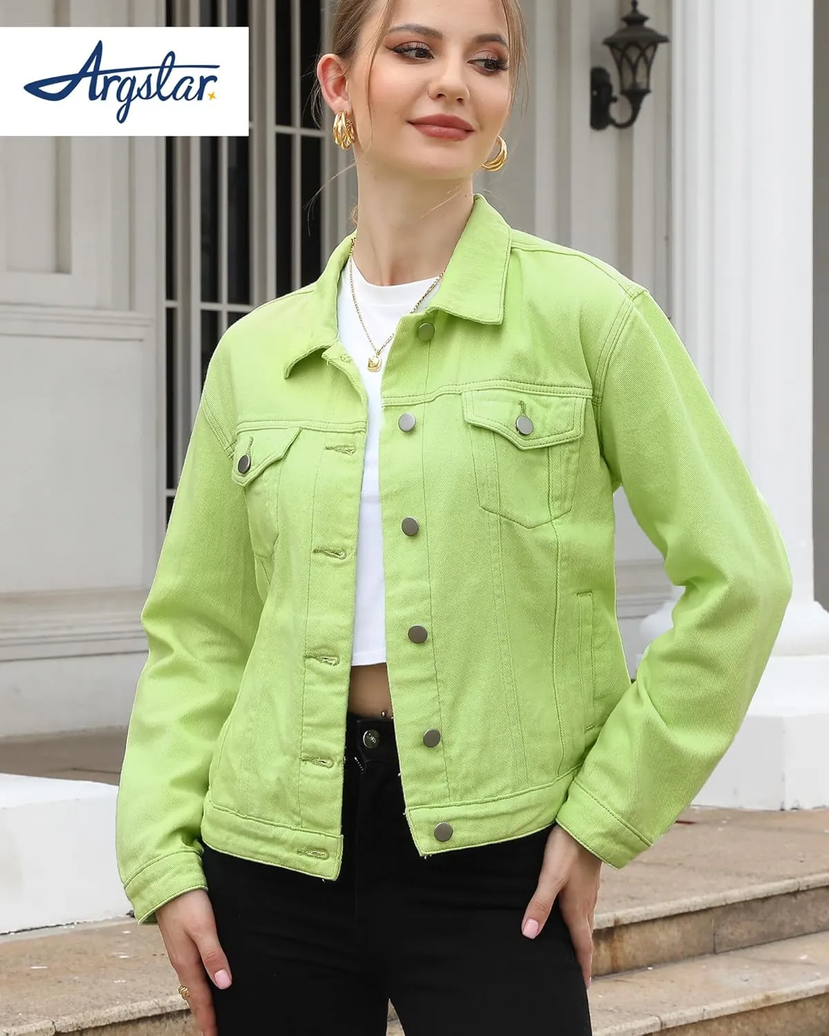 Argstar Denim Jacket for Women Button Up Long Sleeve with Pockets (Available in Inner Pockets)