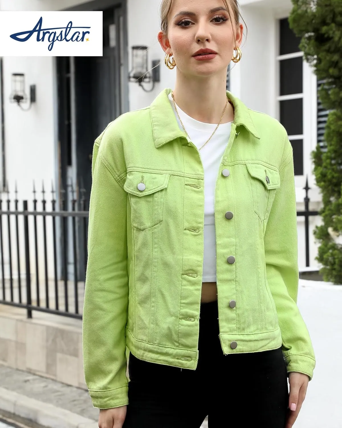 Argstar Denim Jacket for Women Button Up Long Sleeve with Pockets (Available in Inner Pockets)