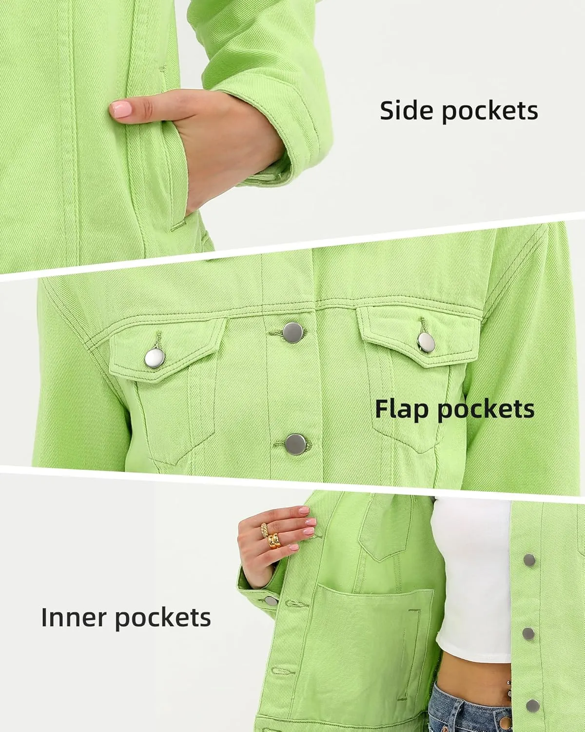 Argstar Denim Jacket for Women Button Up Long Sleeve with Pockets (Available in Inner Pockets)
