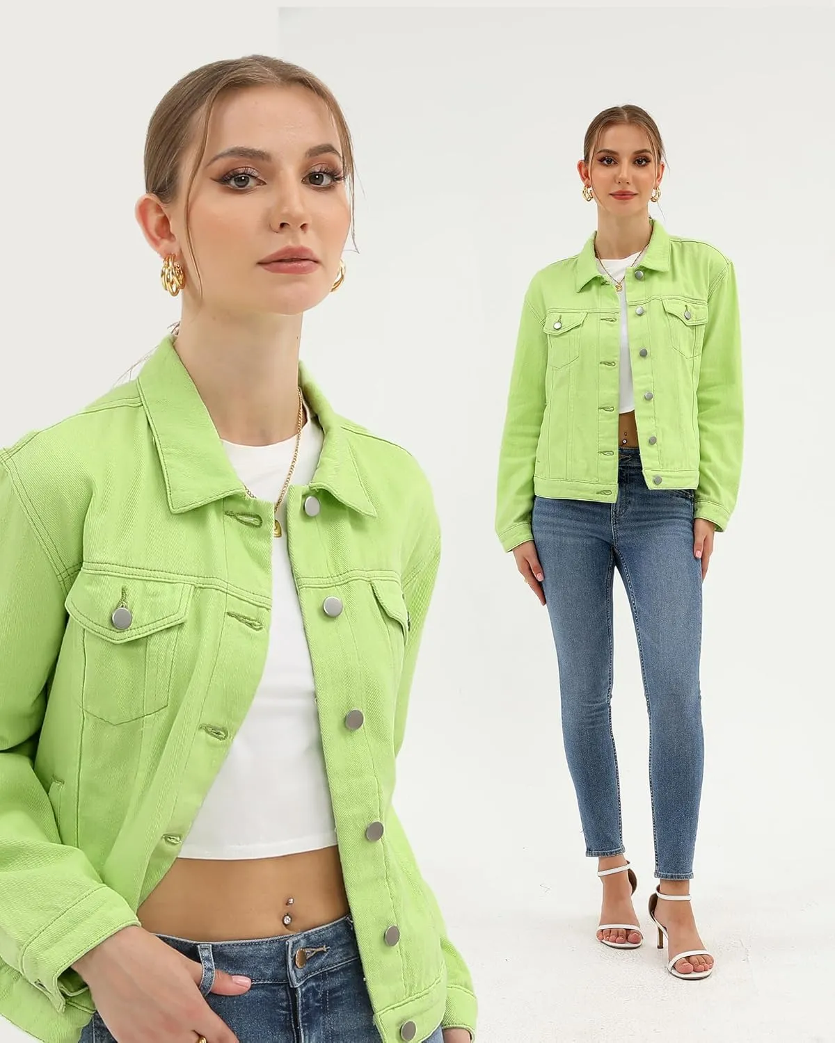 Argstar Denim Jacket for Women Button Up Long Sleeve with Pockets (Available in Inner Pockets)