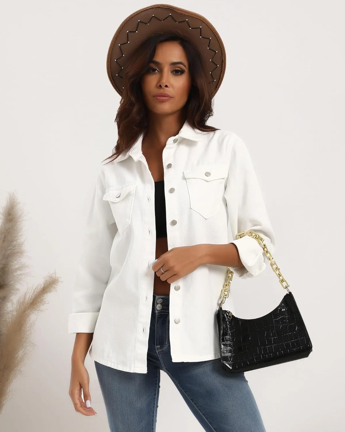 Argstar Denim Jacket for Women Button Up Long Sleeve with Pockets (Available in Inner Pockets)