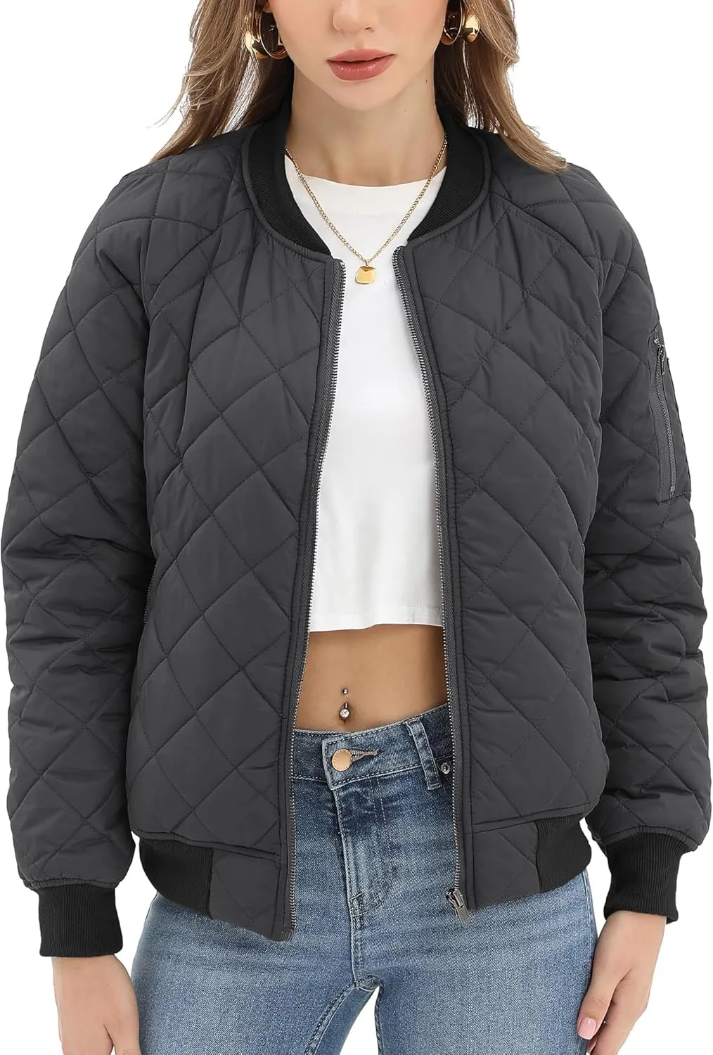 Argstar Women's Quilted Bomber Jakcet with 5 Pockets (XS-XXL)