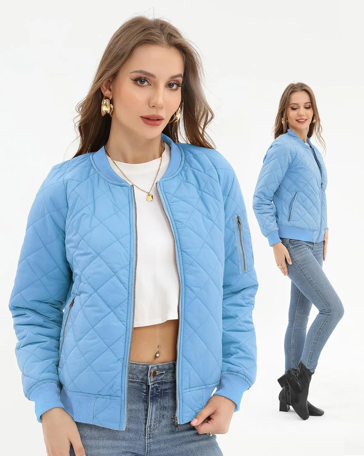 Argstar Women's Quilted Bomber Jakcet with 5 Pockets (XS-XXL)