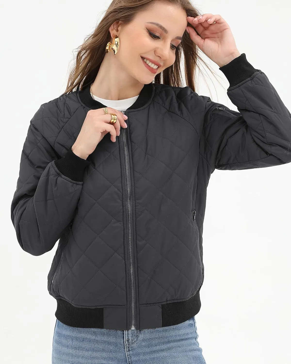 Argstar Women's Quilted Bomber Jakcet with 5 Pockets (XS-XXL)