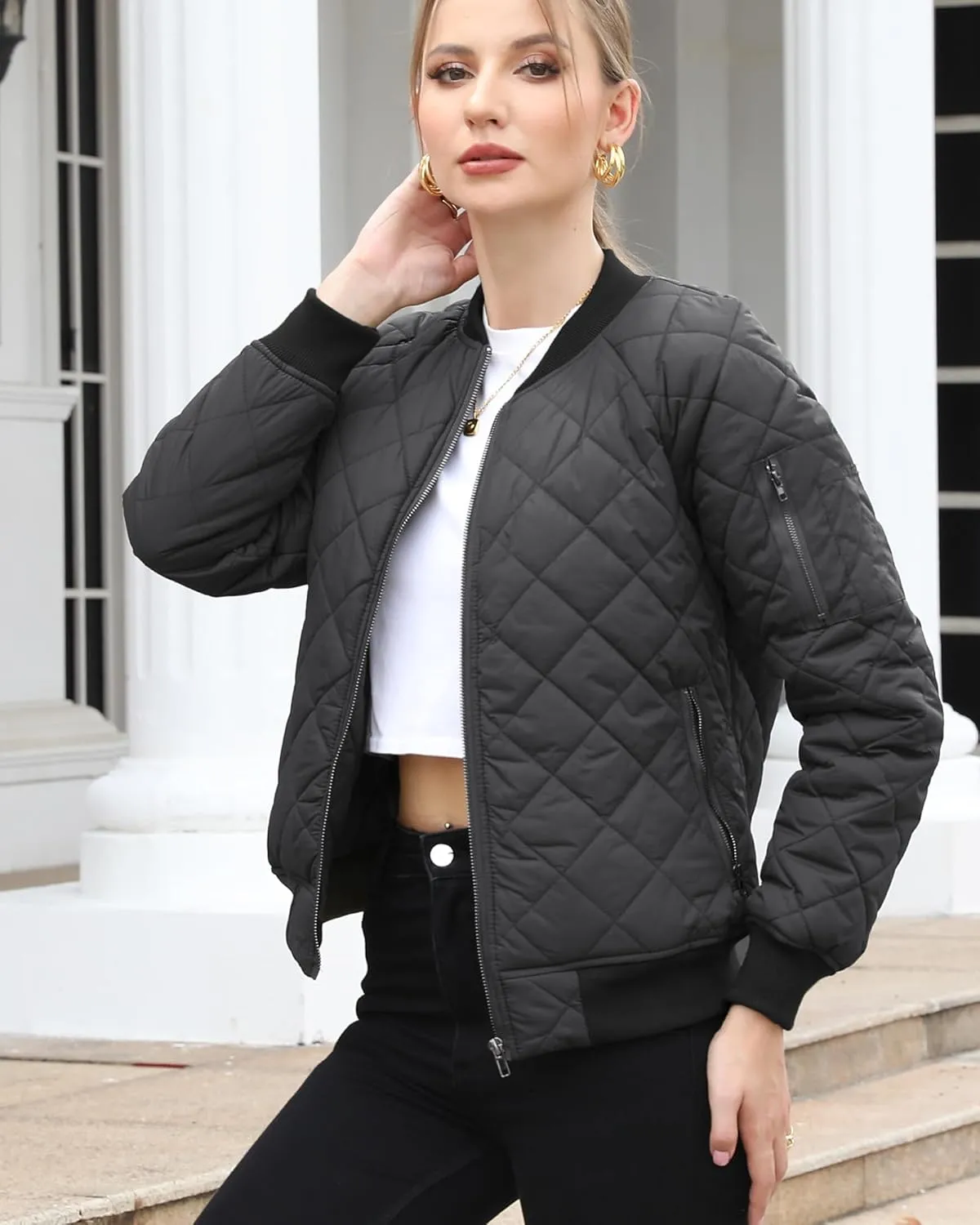 Argstar Women's Quilted Bomber Jakcet with 5 Pockets (XS-XXL)