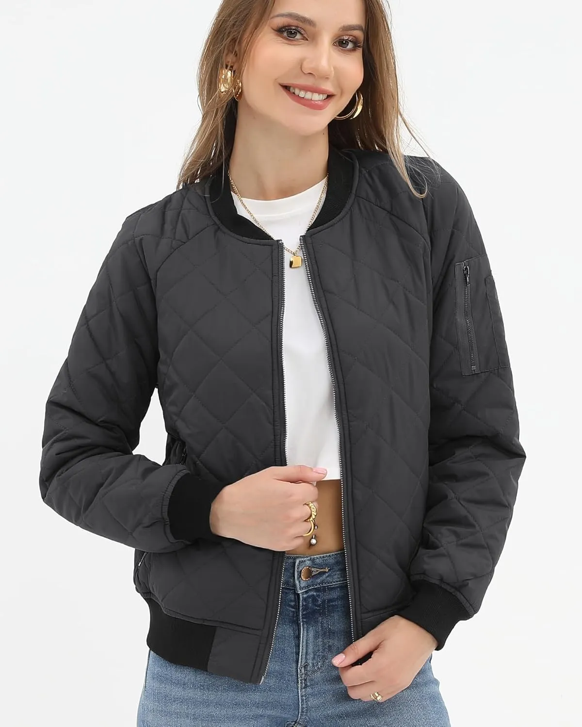 Argstar Women's Quilted Bomber Jakcet with 5 Pockets (XS-XXL)