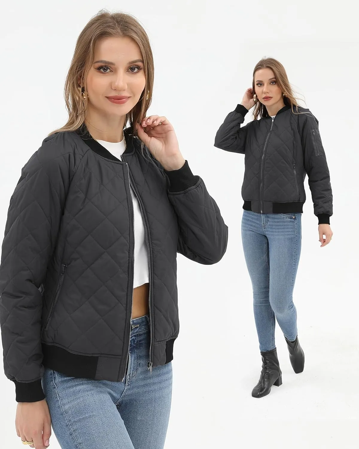 Argstar Women's Quilted Bomber Jakcet with 5 Pockets (XS-XXL)