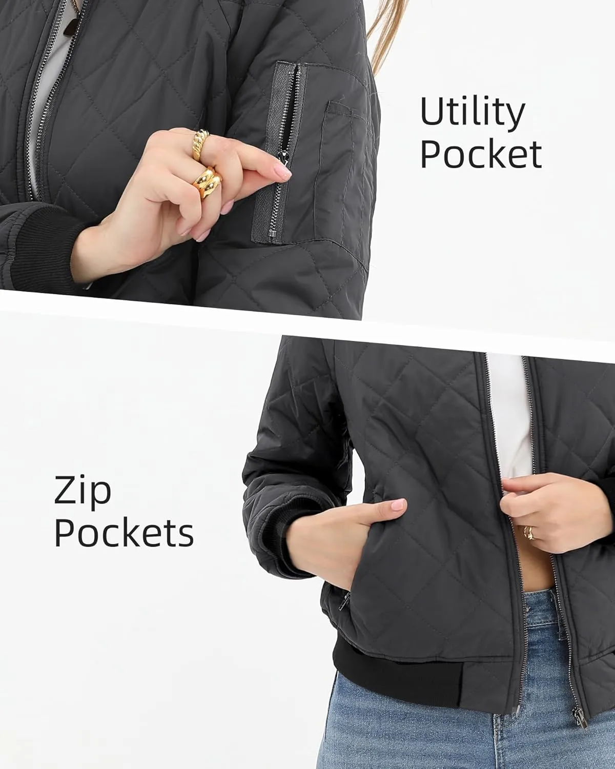 Argstar Women's Quilted Bomber Jakcet with 5 Pockets (XS-XXL)