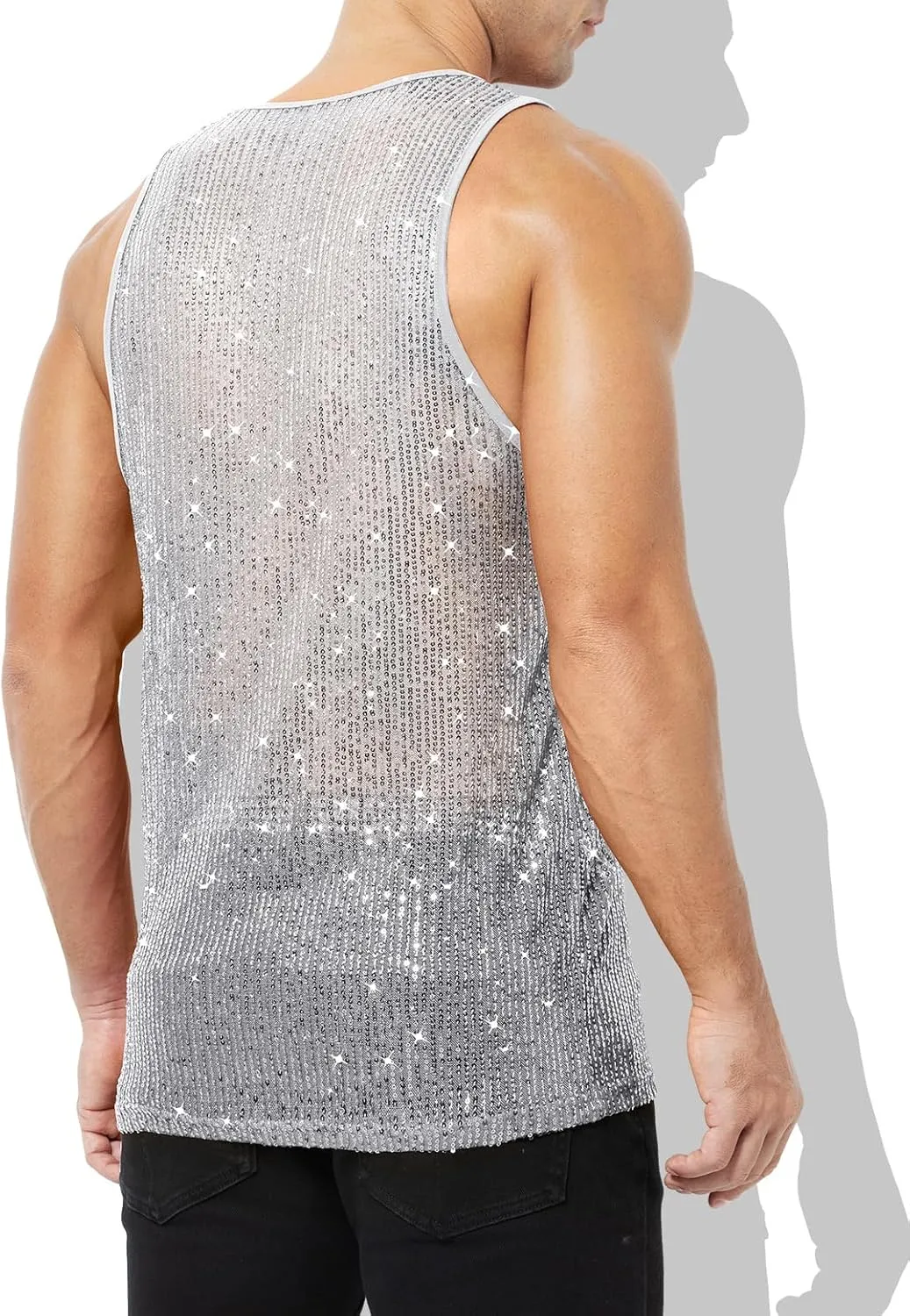 Arjen Kroos Men's Sexy Sparkly Tank Top See-Through Mesh Sequin Disco Vest