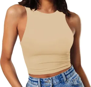 Artfish Women's Sleeveless Cropped Shirts High Neck Stretchy Fitted Basic Crop Tank Top