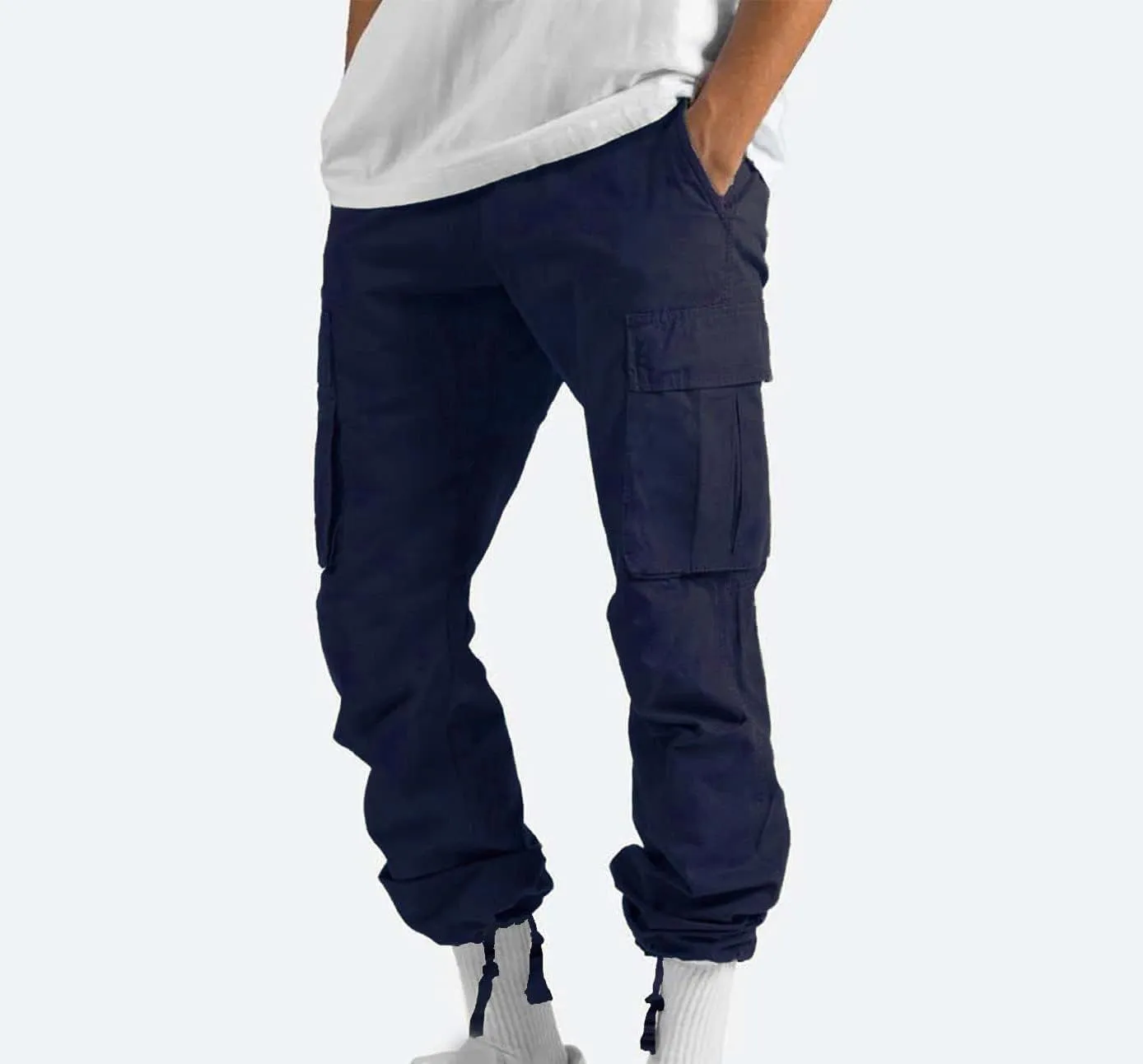 Baggy Cargo Pants Men Streetwear Drawstring Loose Wide Leg Work Pants Outdoor Fitness Straight Jogging Pants