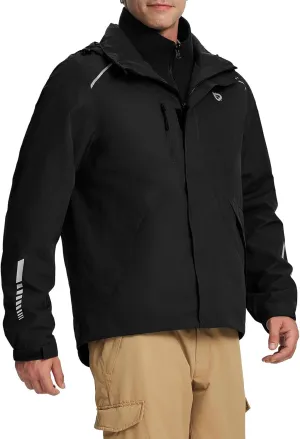 baleaf Men's Rain Jacket 3 In 1 Winter Ski Waterproof Windbreaker Hooded Reflective Packable with Polar Fleece Jacket