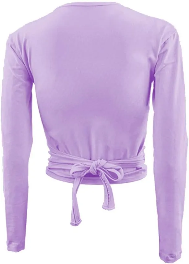 Ballet Wrap Top Dance Cotton Long Sleeve Self Tie Cardigan for Girls