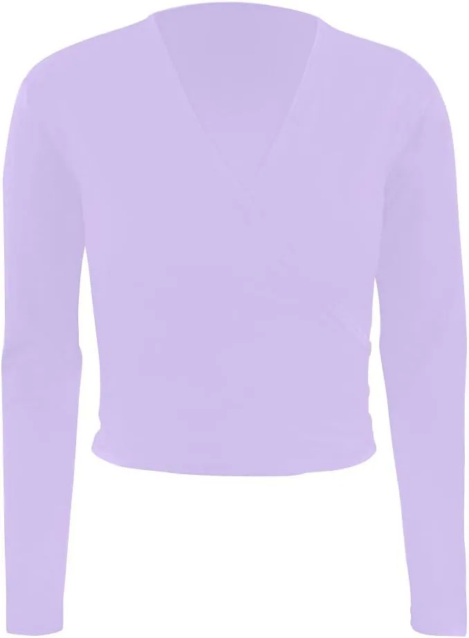Ballet Wrap Top Dance Cotton Long Sleeve Self Tie Cardigan for Girls