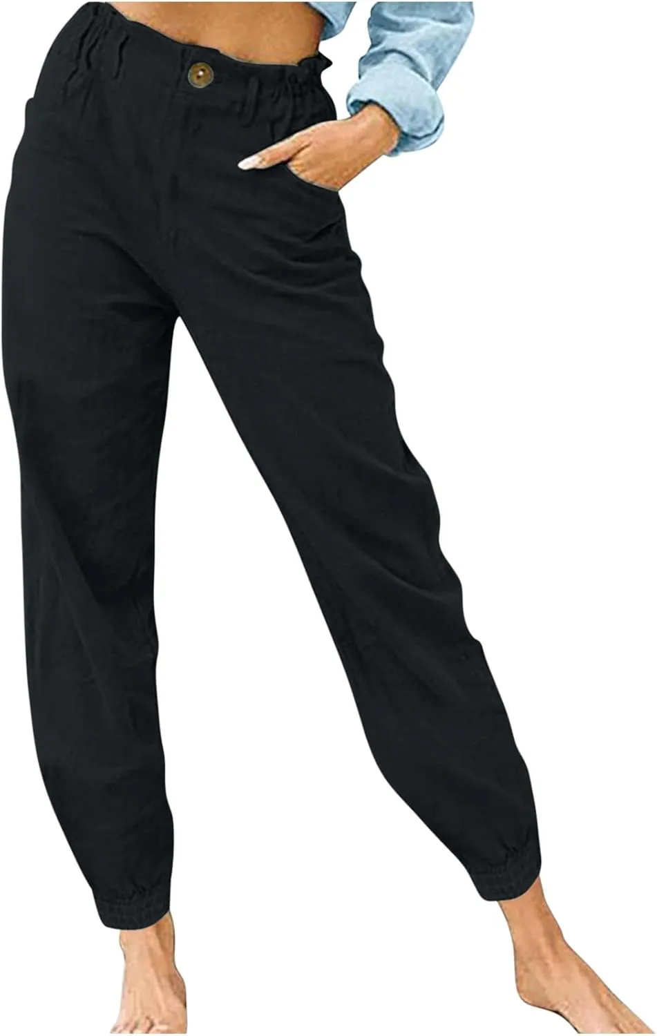 Binmer Summer Casual Linen Capri Pants for Womens Elastic Waist Cropped Comfy Baggy Trousers with Pockets 2024 Fashion
