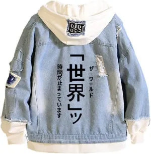 Bizarre Adventure Cosplay Costume Anime Jonathan Joestar Cosplay Jean Jacket Casual Ripped Novelty Coat for Unisex