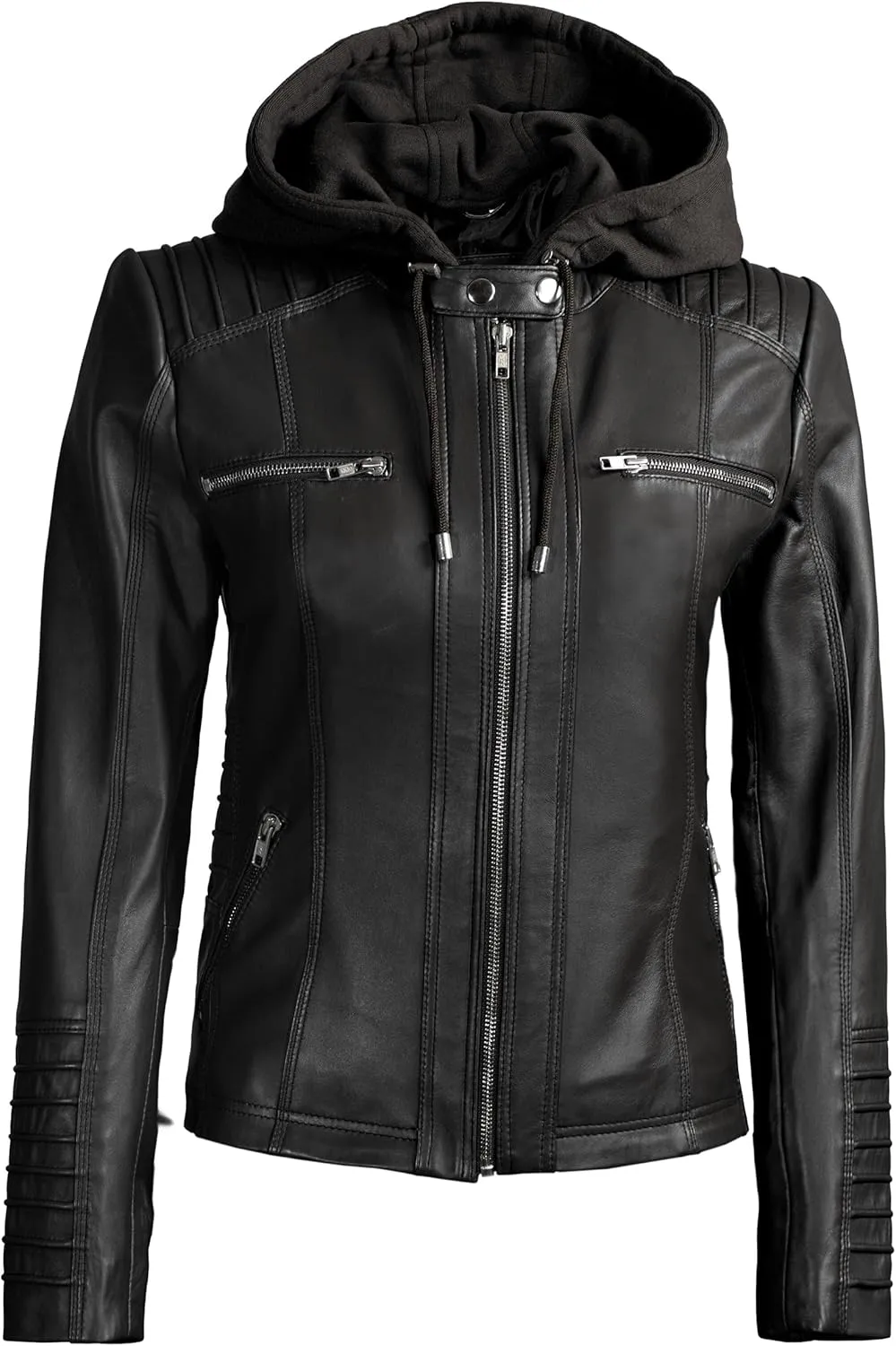 Blingsoul Leather Jacket Women - Real Lambskin Womens Leather Jackets with Removable Hood